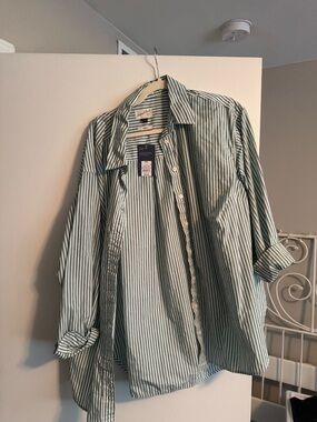 Oversized Green Striped Button Up